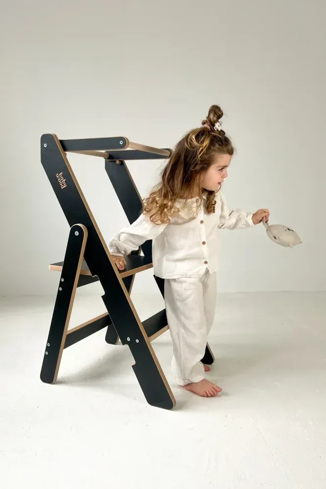 Učiaca montessori detská veža skladacia čierna