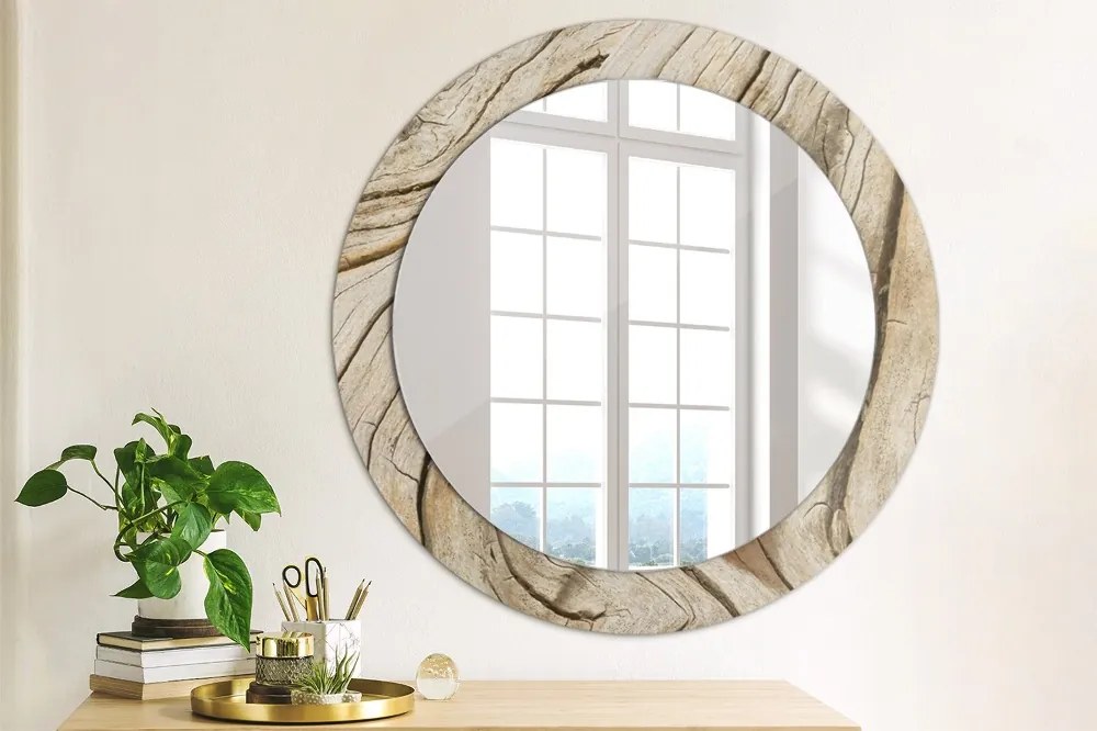 Okrúhle ozdobné zrkadlo Popraskané drevo fi 70 cm