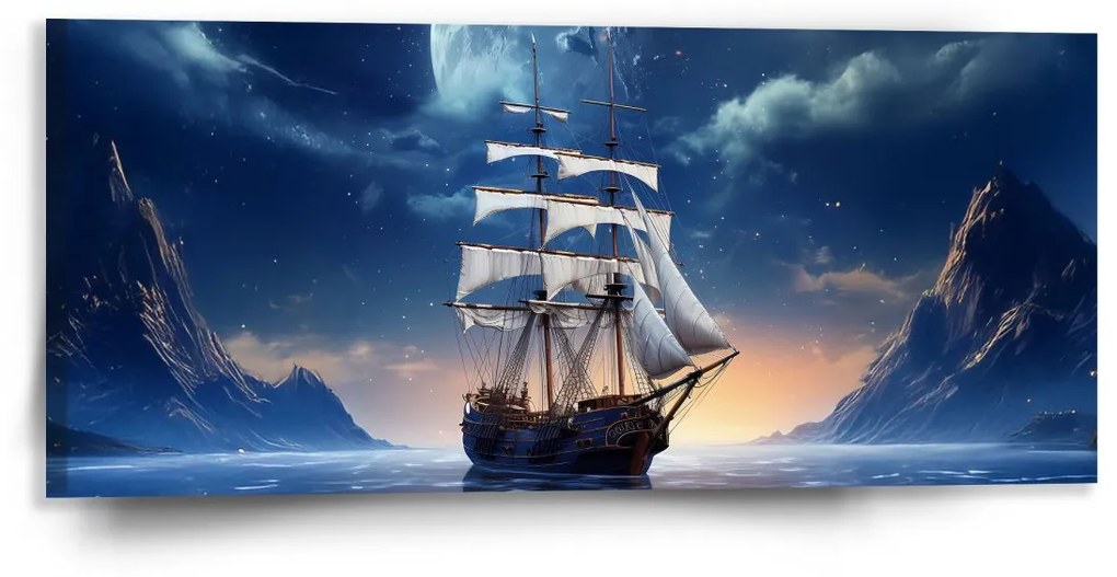 Sablio Obraz Plachetnica medzi horami - 110x50 cm