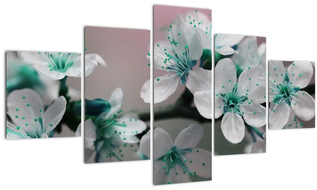 Obraz kvetov - tyrkysové (125x70 cm), 40 ďalších rozmerov