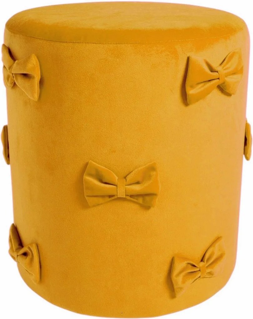 Žltý zamatový taburet s mašľami Pouf Bow honey – 37*37*42 cm