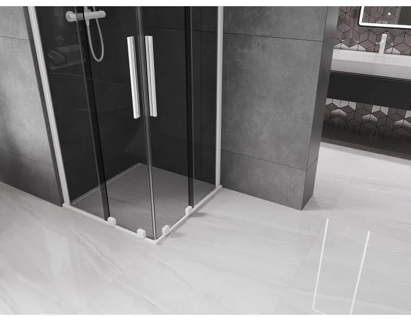 Mexen Velar Duo, sprchový kút s posuvnými dverami 100 x 100 cm, 8mm šedé sklo, biela matná, 871-100-100-42-20