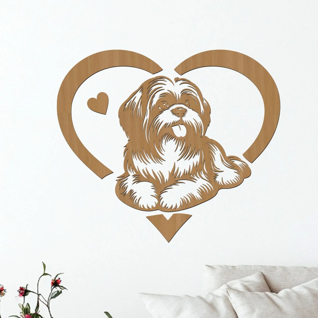 dřevo života Drevená dekorácia ležiaceho SHIH TZU v srdci Rozmery - cm: 40x35, Zvoľte farbu dekoru: Dub zlatý