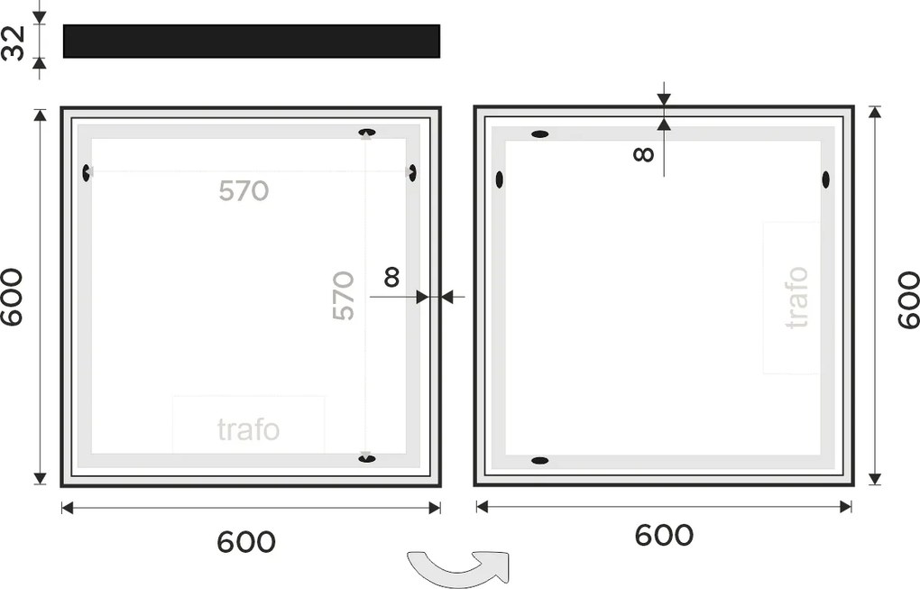 Nimco Čierne LED zrkadlo 600x600 - ZPC 13066-90