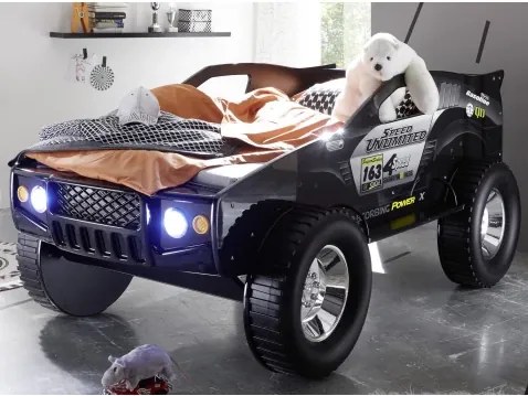 Detská posteľ Jeep 90x200 cm, čierne závodné auto%