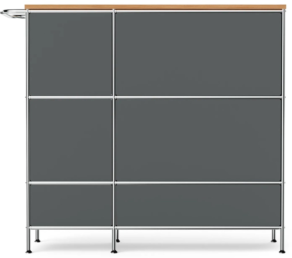 Kovová odkladacia skrinka »CN3« s drevenou doskou, 1 priehradkou a 4 zásuvkami, sivá