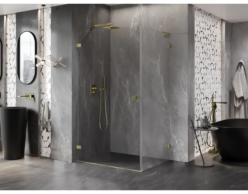 Mexen Lunar-B L, 1-krídlový sprchový kút, ľavý, 95 x 70 cm, 8mm číre sklo, zlatý matný profil, 832L-095-070-55-00-L