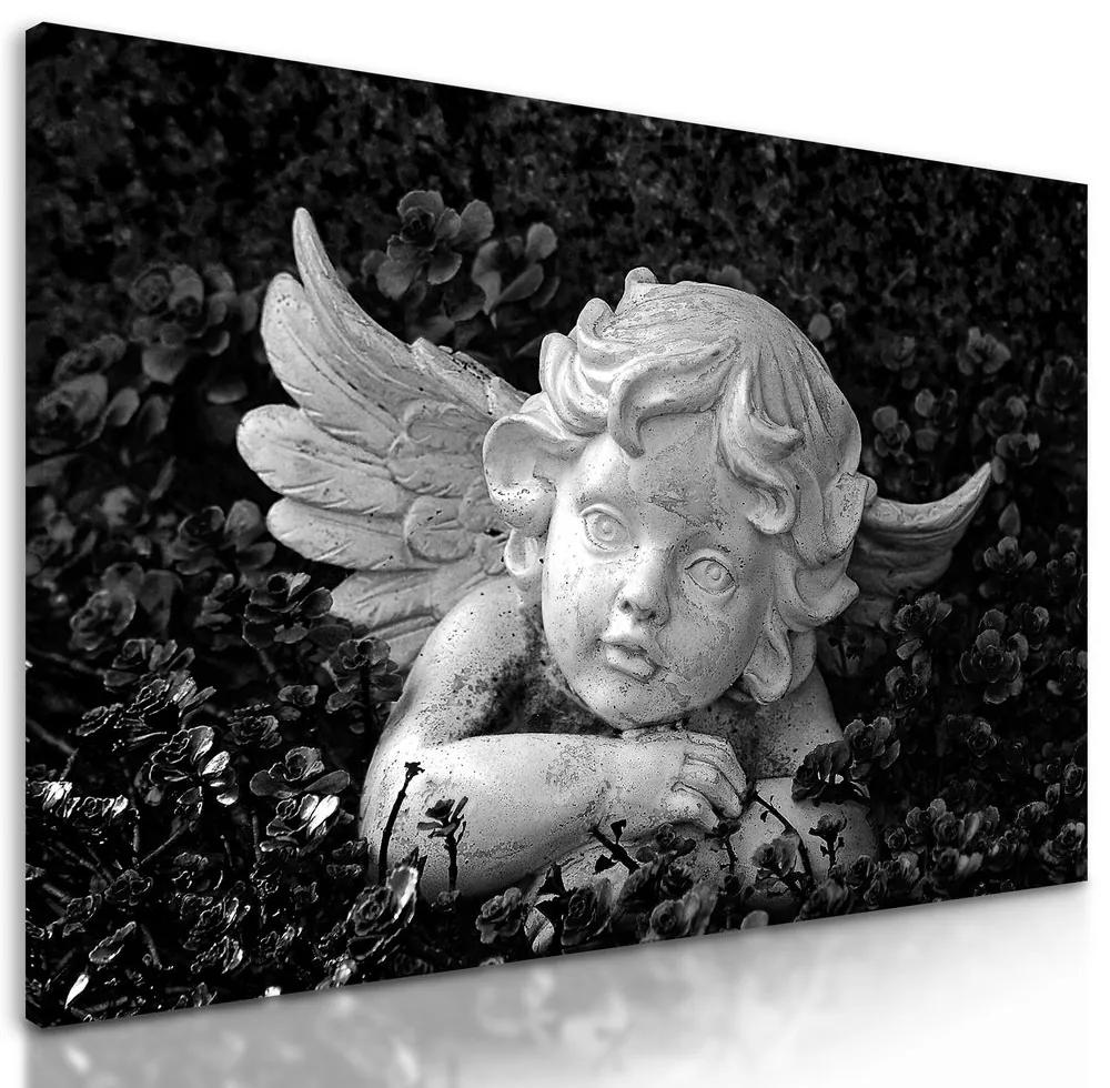 Obraz záhradný anjelik v čiernobielom prevedení