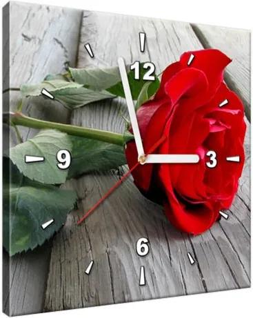 Obraz s hodinami Krásna ruža na drevenej podlahe 30x30cm ZP1113A_1AI