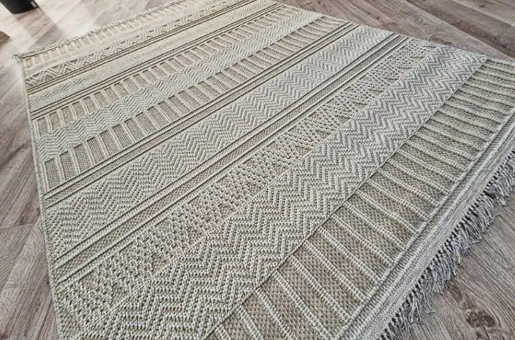 HU Béžový pruhovaný koberec Boho 878-B Rozmer: 80x150 cm