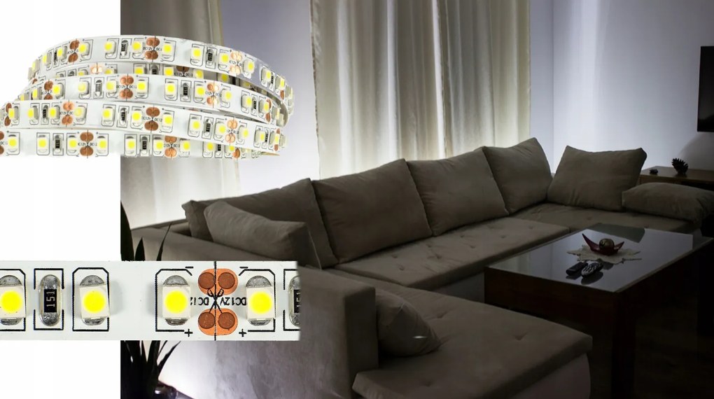 ECOLIGHT LED pásik 9,6 W/m studená farba 6500 K 600 lm/m 12 V DC IP20 1 m