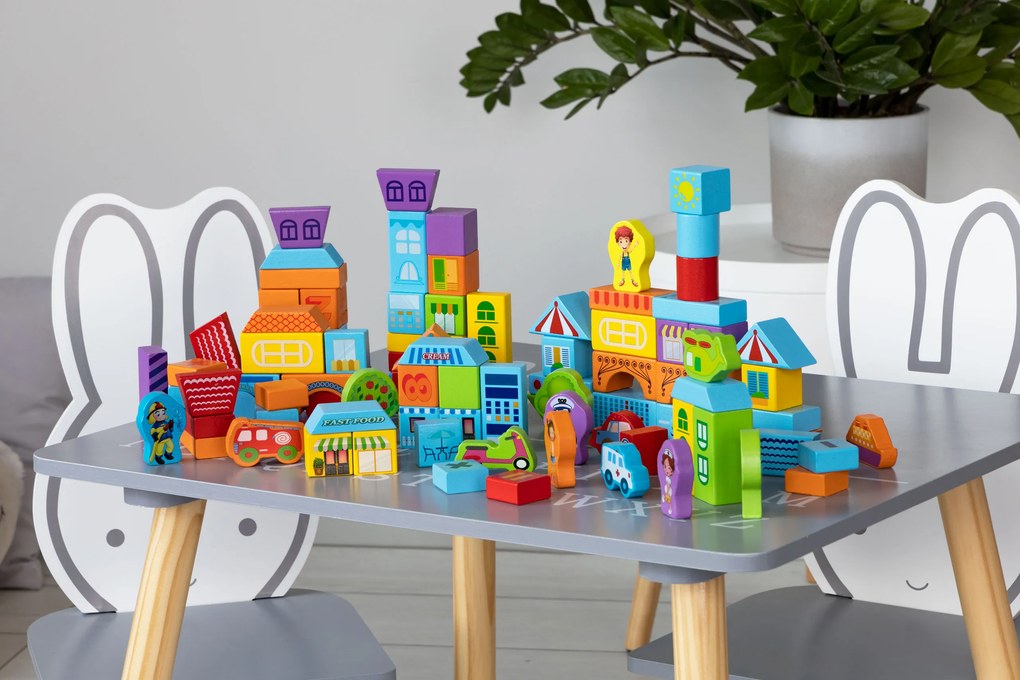 Vzdelávacie drevené bloky mesto 100 ks triedička ECOTOYS