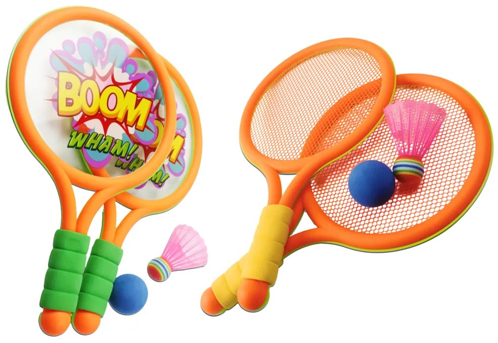 LEAN TOYS Bedmintonové rakety Dinosaury - oranžovo zelené