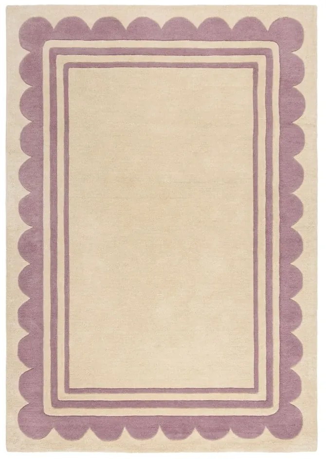 Ručne tkaný vlnený koberec vo fialovo-prírodnej farbe 120x170 cm Lois Scallop – Flair Rugs