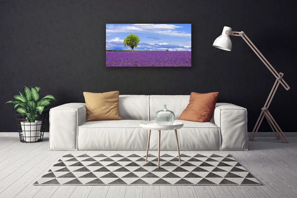 Obraz Canvas Pole levanduľa strom príroda 120x60 cm