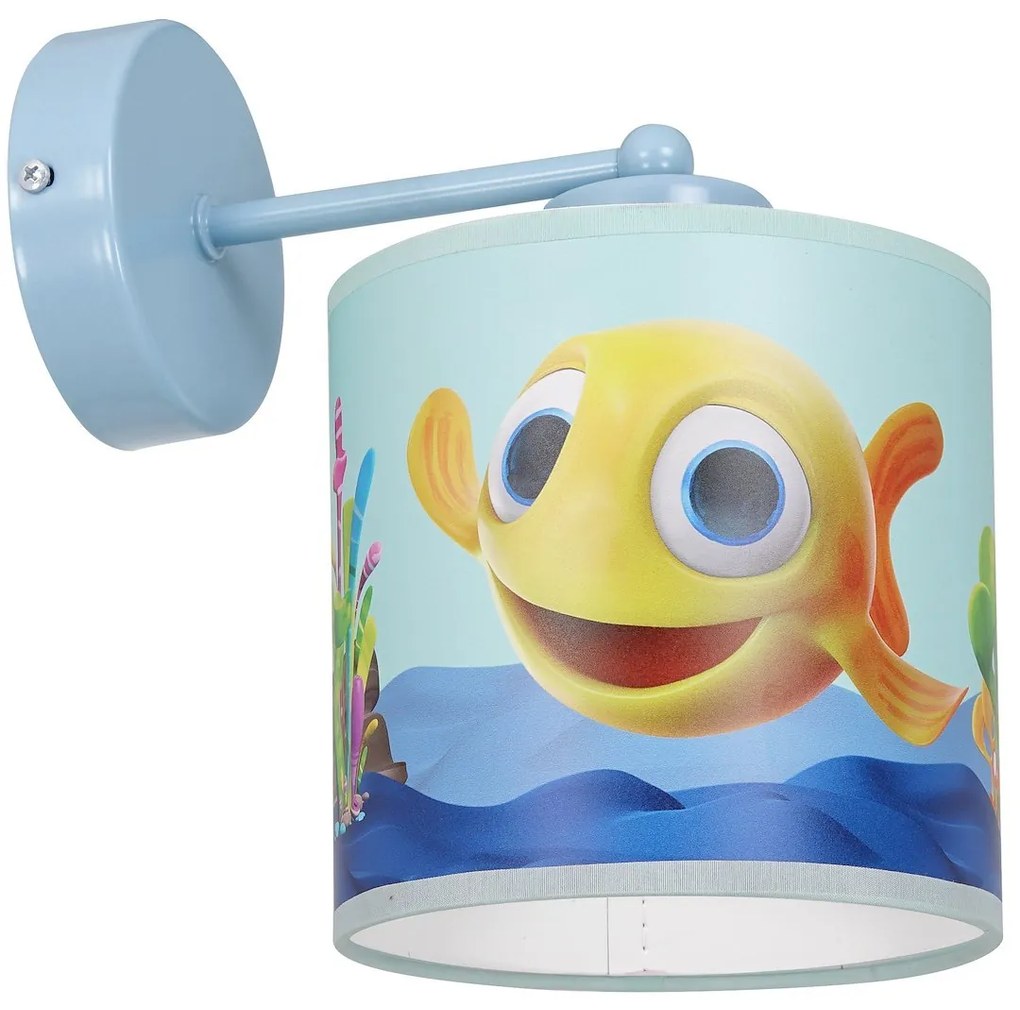Detské nástenné svietidlo Fish, 1x plastové tienidlo so vzorom, bl