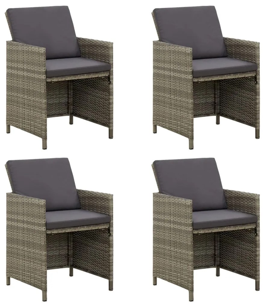 Záhradné stoličky s podložkami 4 ks polyratan sivé