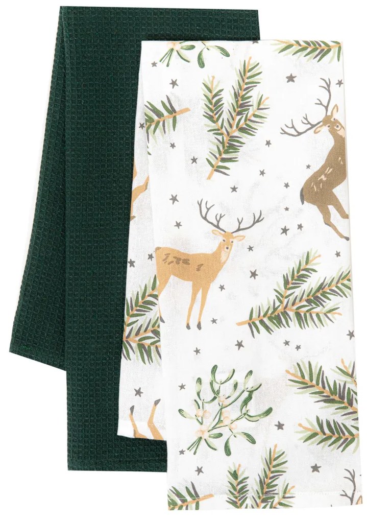 Kuchynské utierky sada 2 ks Jeleň – 100 % bavlna, vianočný motív