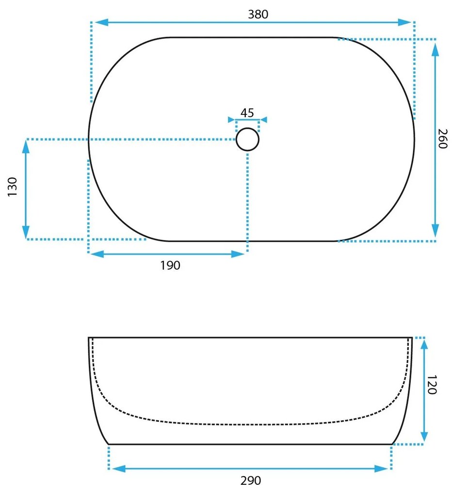 Rea Amelia Mini, umývadlo na dosku 380x260x120 mm, biela lesklá, REA-U3322