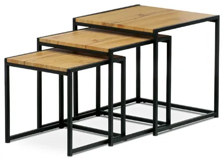 Set 3 ks odkladacích stolíkov, MDF, dekor divoký dub, kov, čierny lak AF-3003 OAK