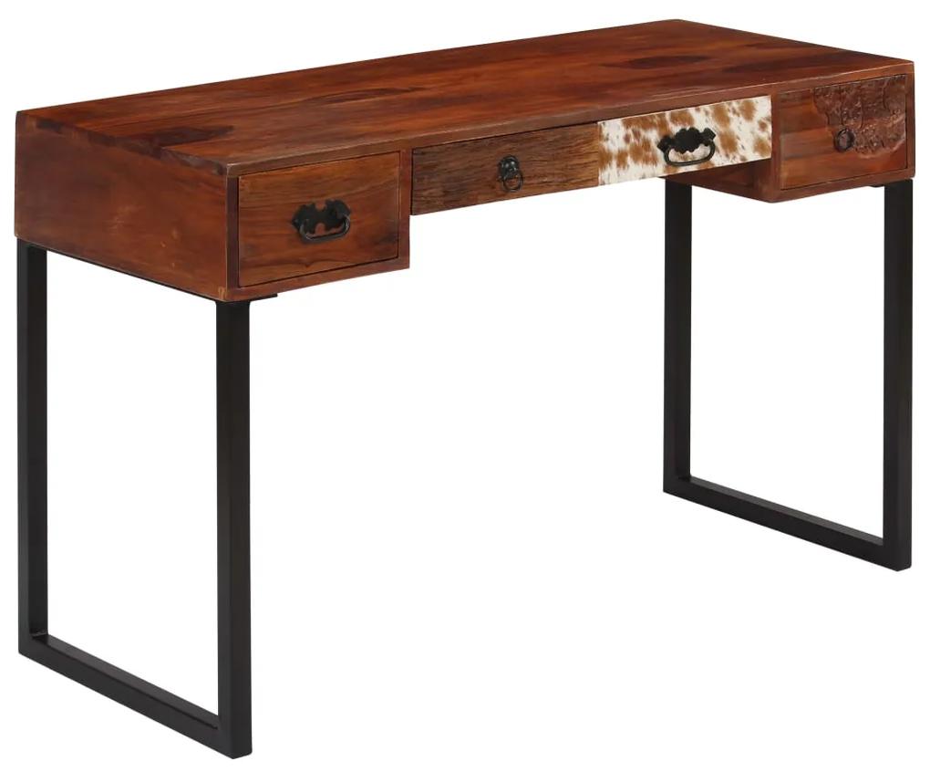 Písací stôl, drevený masív sheesham a pravá koža 117x50x76 cm
