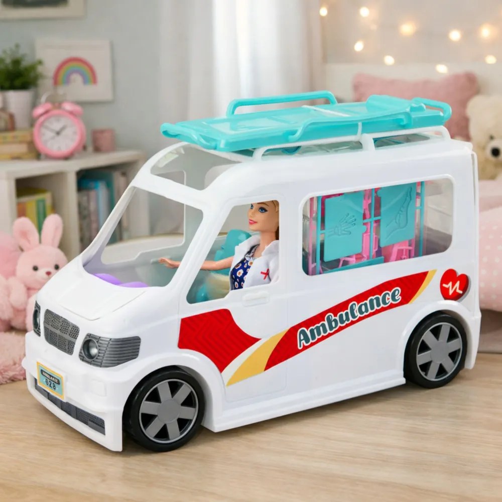 LEAN Toys Mobilná nemocnica sanitka s nosidlami 2v1 bábika lekár príslušenstvo