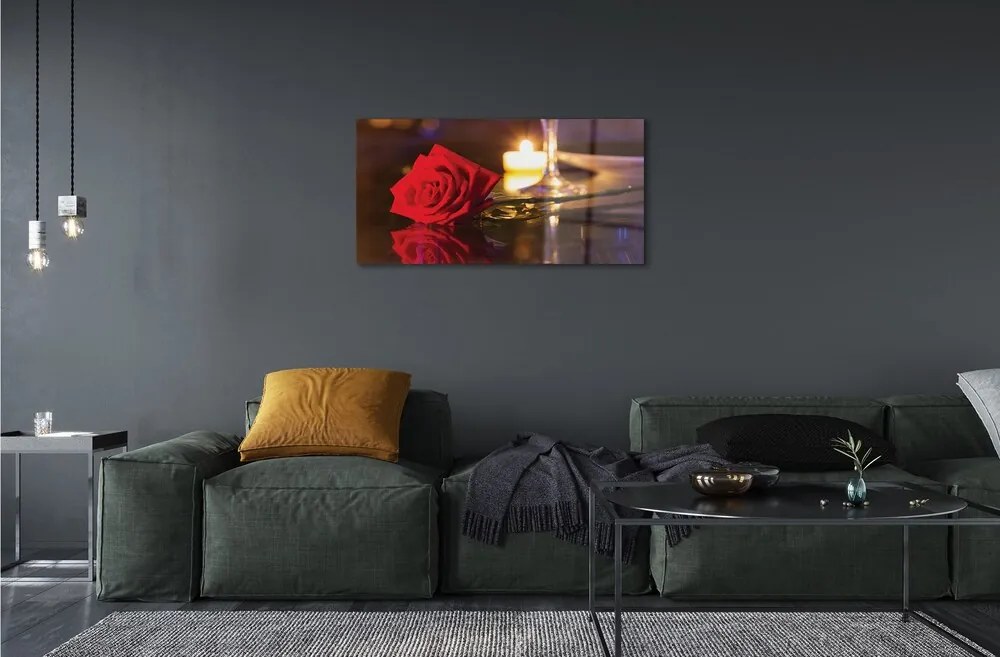 Obraz na skle Rose sviečka sklo 120x60 cm