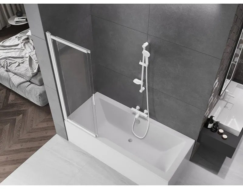 Mexen Fox, 2-krídlová posuvná vaňová zástena 100 × 150 cm, 5mm číre sklo, biely profil, 891-100-002-20-00