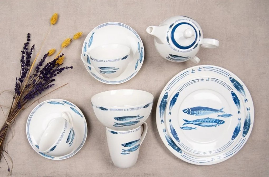 Porcelánová miska na polievku s rybkami Fish Blue - Ø 14*7 cm / 500 ml