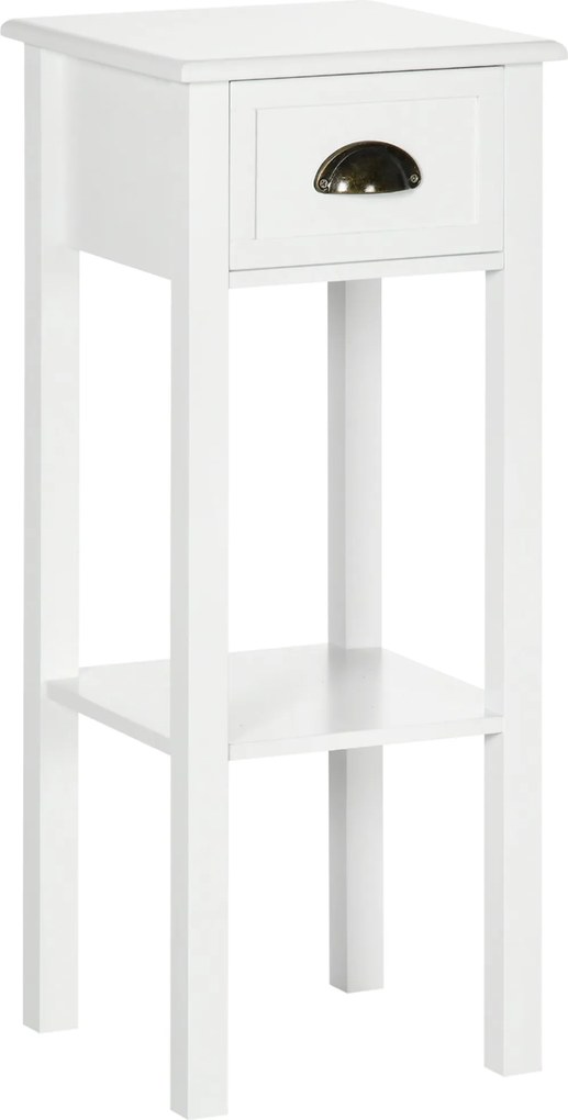 HOMCOM Moderný štýlový malý bočný stolík nočný stolík s zásuvkou a úložným priestorom pre obývaciu izbu a spálňu 30x30x75 cm Biela | Aosom