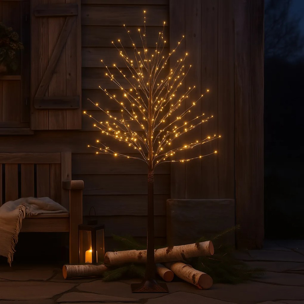 Vianočná stojaca lampa hnedý strom 180 cm vrátane LED s časovačom IP44 - Ki