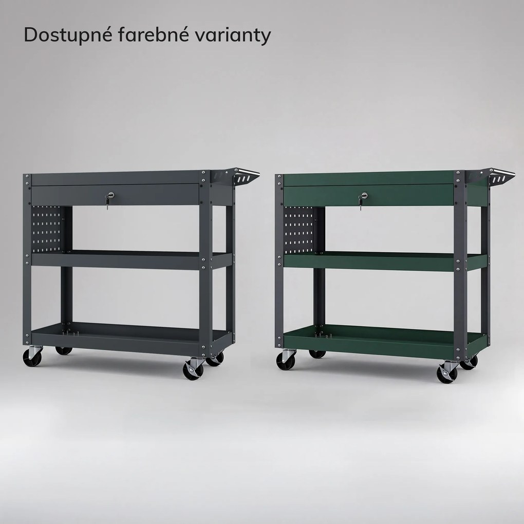 Dielenský nástrojový vozík so zásuvkou, na kolieskach, fľaškovo zelená, 800x800x380 mm: FRED