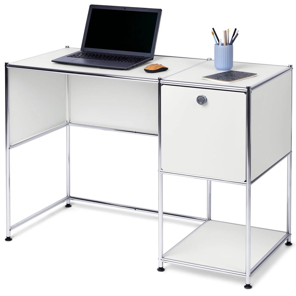 Kovový písací stôl »CN3« s výklopnými dvierkami, biely