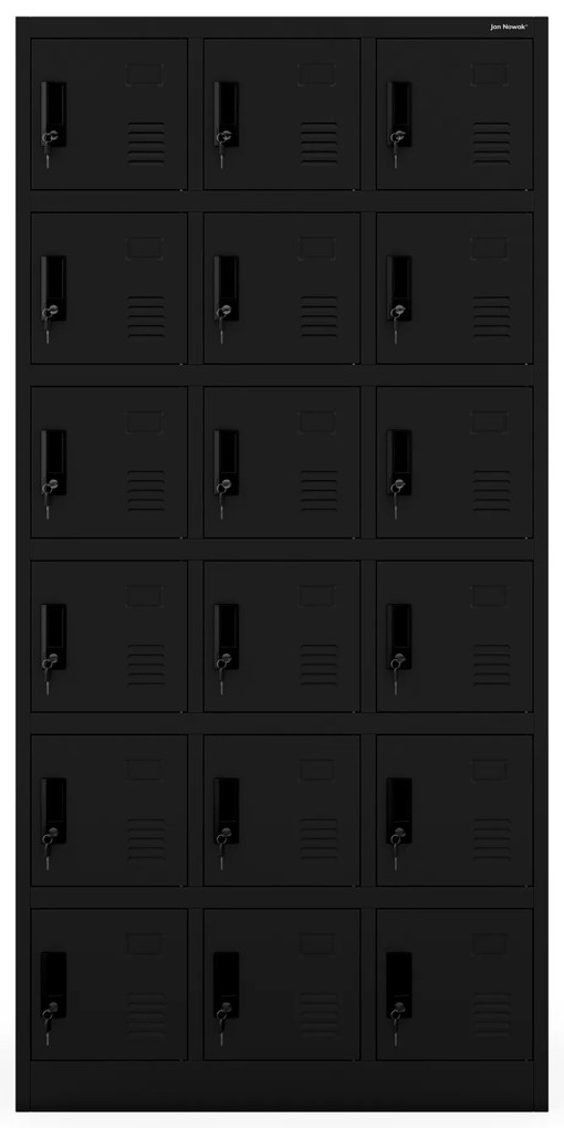 Sociálna skrinka s priehradkami KAROL, 900 x 1850 x 400 mm, čierna