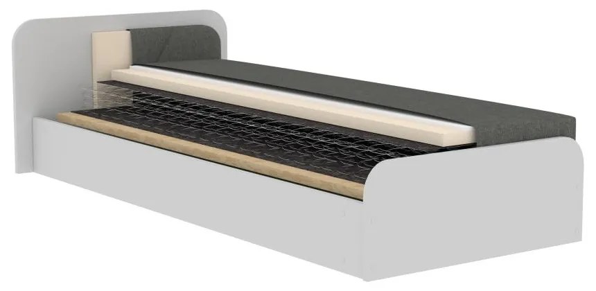 Okrovožltá/béžová čalúnená/z drevotriesky jednolôžková posteľ s úložným priestorom s matracom 80x190 cm Parys – ELTAP