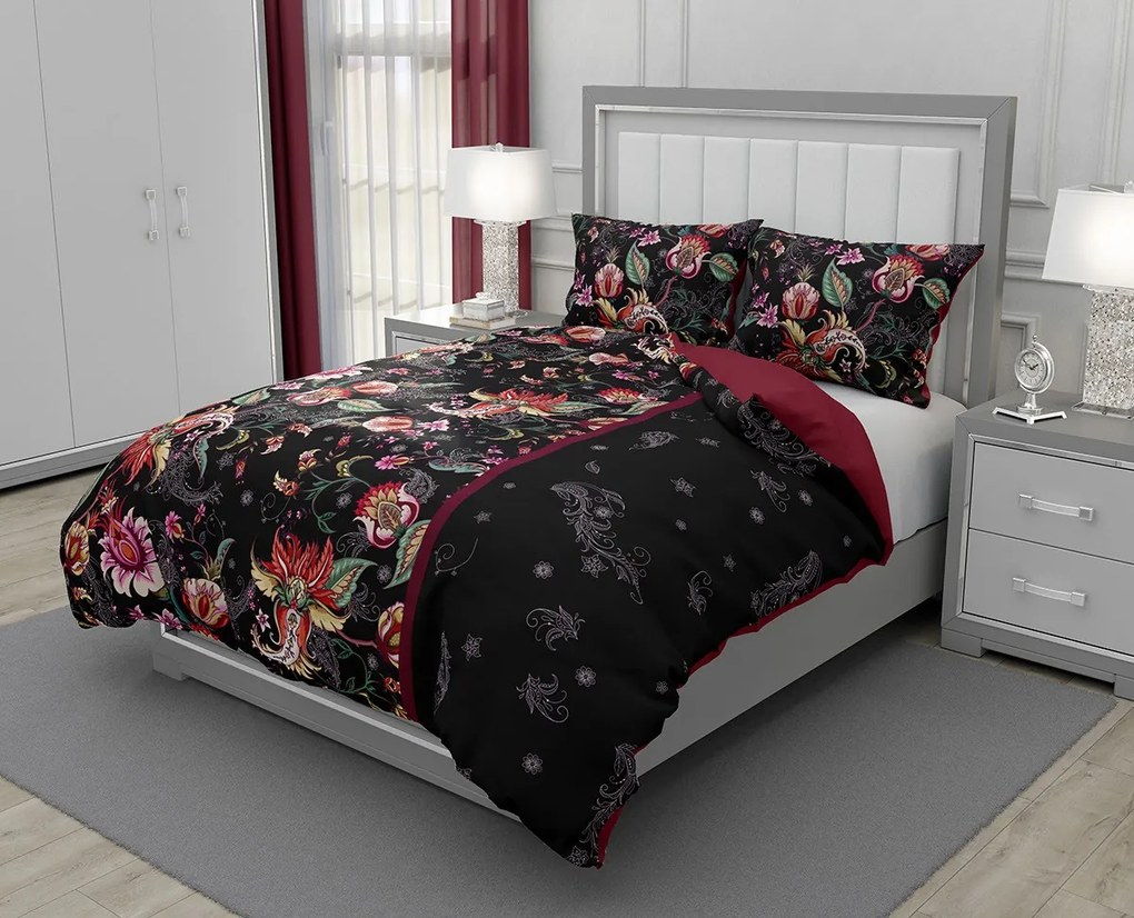 Bavlnené obliečky Elegant 022 160x200 + 2x 70x80 červeno-čierne