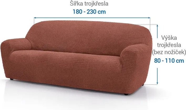 Super strečové poťahy RUBINIA tehlová trojkreslo (š. 180 - 230 cm)