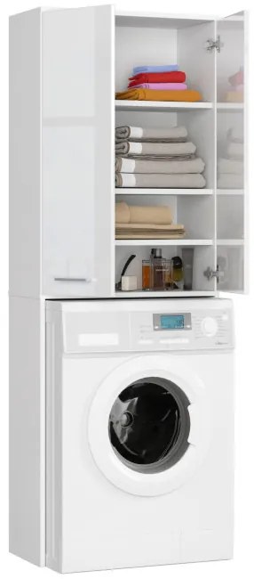 Kúpeľňová skrinka nad práčku FIN180 PILLARO FULL 2D leská biela