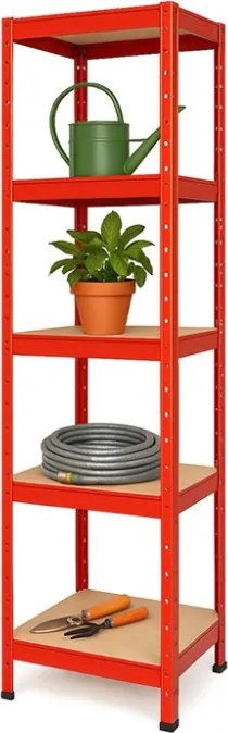 Akcia 20x Regál 180x40x40 cm lakovaný 5-policový, nosnosť 875 kg - červený