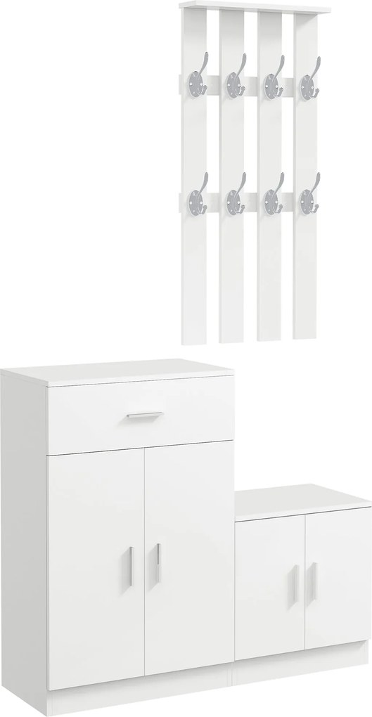 HOMCOM Stojan na topánky s kombinovaným vešiakom na kabáty do vstupu a spálne, drevo 100x32x187cm, biela | Aosom