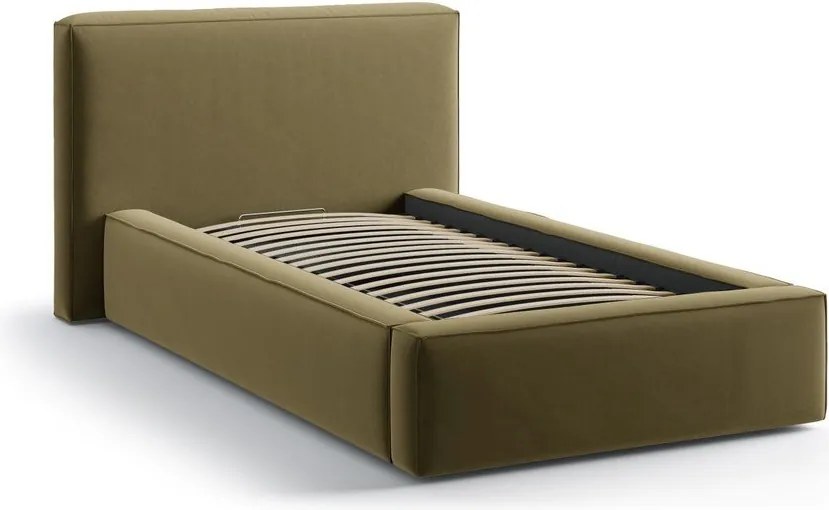 Zelená čalúnená jednolôžková posteľ s úložným priestorom s roštom 90x200 cm Jodie – Micadoni