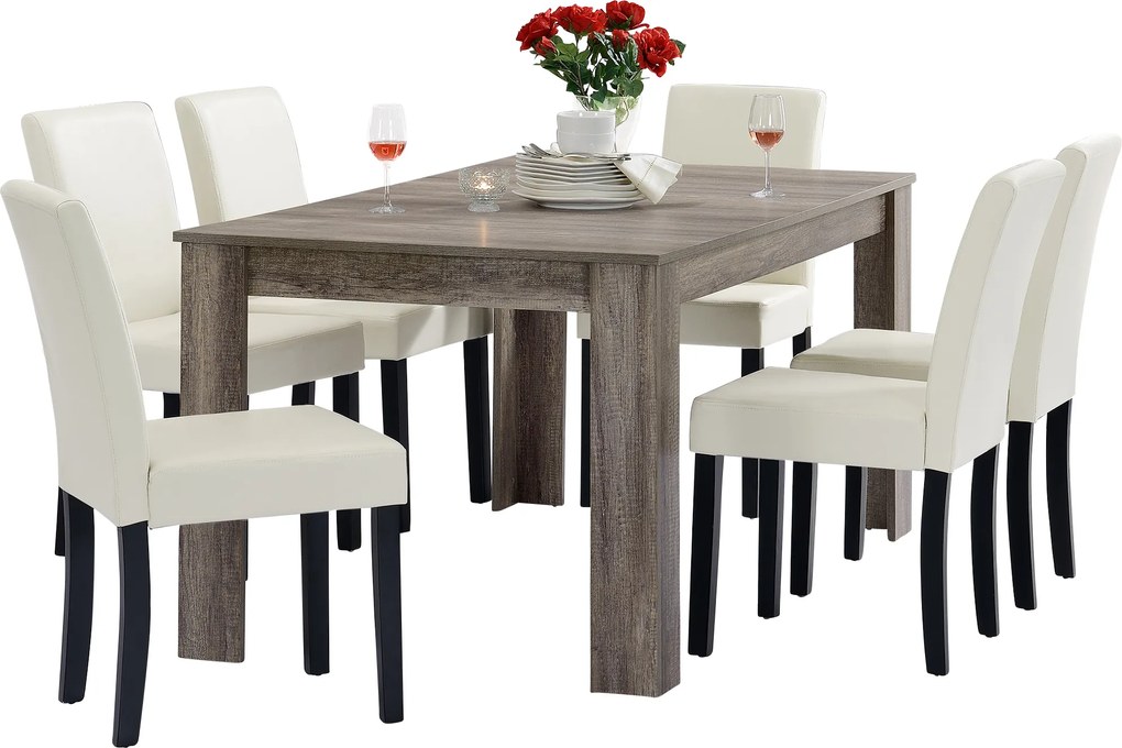 [en.casa]® Rustikálny dubový jedálenský stôl HTFU-2337 so 6 stoličkami HTMY-9704
