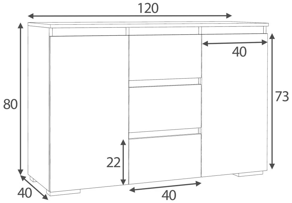 Komoda 120 cm, farba dub sonoma