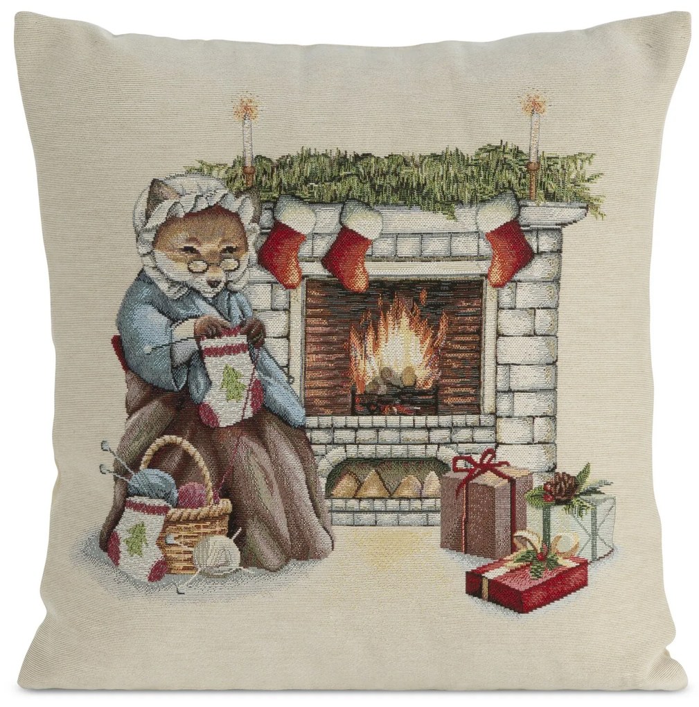 VIANOČNÁ GOBELÍNOVÁ DEKORAČNÁ OBLIEČKA NA VANKÚŠ MERRY3 45X45 CM VZOROVANÁ