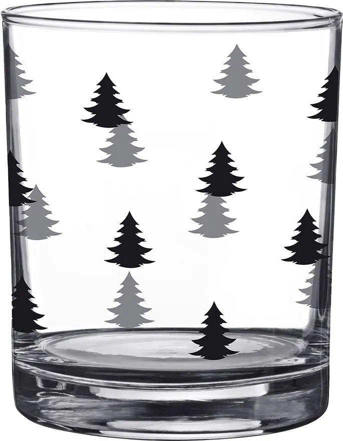 Pohárik na pitie s čiernymi stromčekmi Black&White X-Mas - Ø 7*9 cm / 230 ml