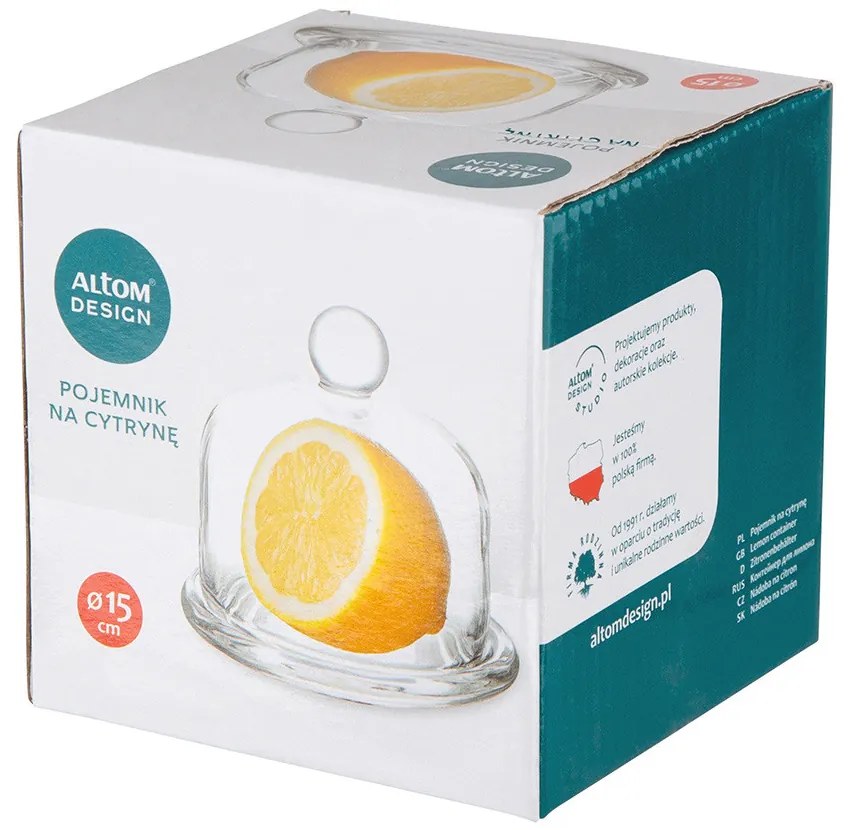 ALTOM Sklenená dóza na citrón, tácka s poklopom zo skla, CITRÓN, 10x10