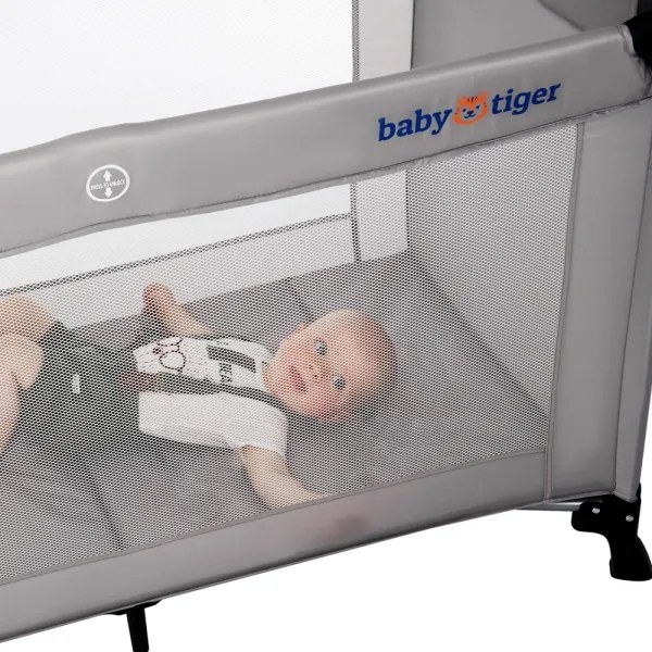 KINDERKRAFT - Cestovná postieľka Baby Tiger VIKI šedá