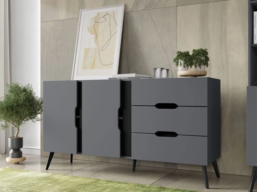 Komoda Motez 2D3S, Farby: sivá / sivá + čierna