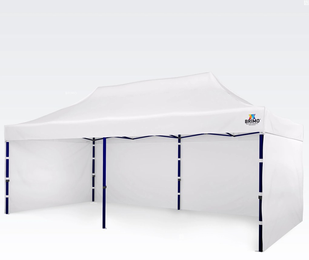 BRIMO Nožnicový párty stan EXCLUSIVE oceľ 3x6 m s 3 stenami biely