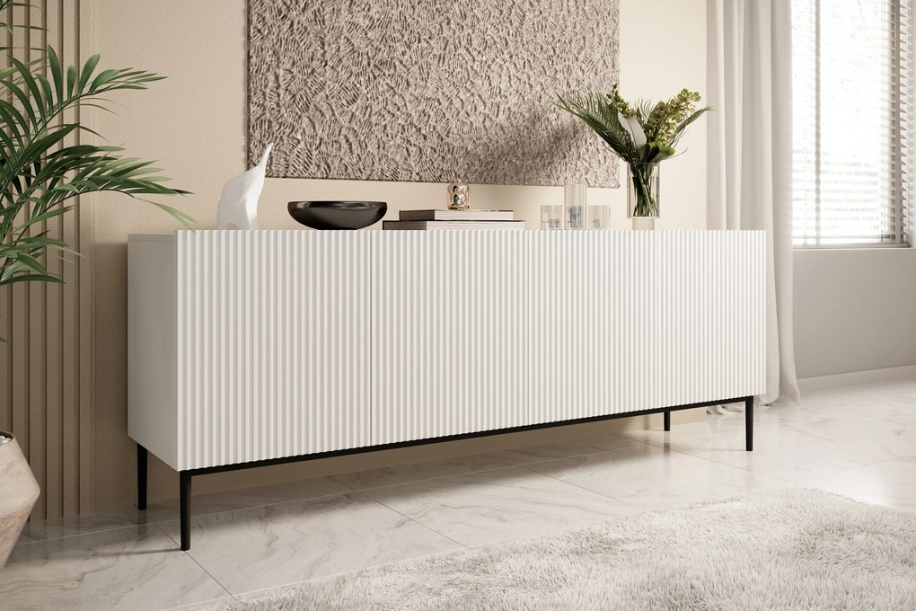 Komoda Nicole 200 cm - biely mat / čierna